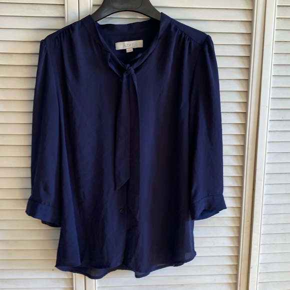 LOFT Tops - Loft size medium, navy blue blouse with three-quarter length sleeves